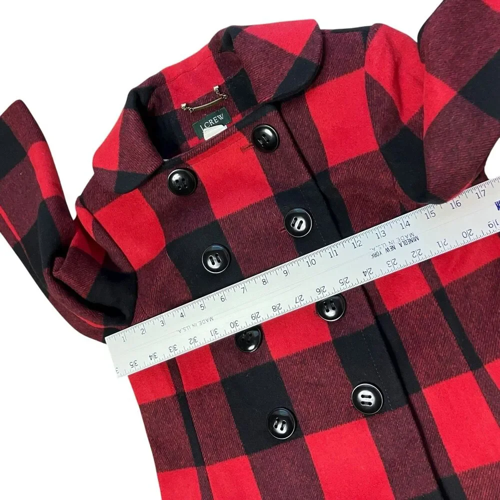 J Crew Womens 2 Red Black Buffalo Plaid Wool‎ Peacoat Fall Lumberjack - Picture 12 of 16